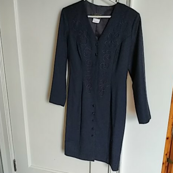 Navy blue wool dress with embroidery, size 10 - Picture 1 of 3